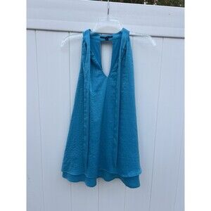 Como Black Women’s XL Blue Satin Sleeveless Blouse